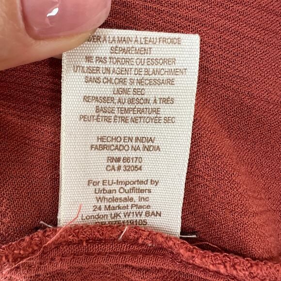 FREE PEOPLE Orange Tunic Top Rayon Diamond Embroidered Ribbed VNeck Size Small S - Picture 9 of 9